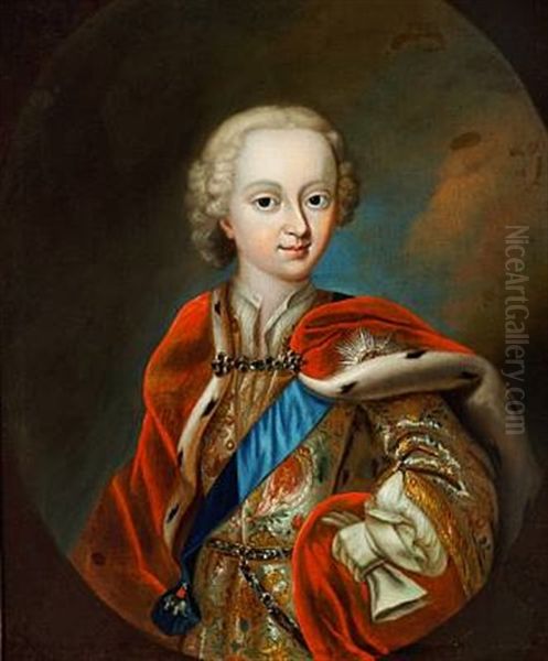 Frederik V As A Boy, Dressed In A Red Ermine Cloak, White Gloves And The Order Of The Elephant by Andreas Moller