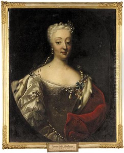 Portrait Of Queen Sophie Magdalena Of Denmark, Wife Of King Christian Vi (after Johann Salomon Der Wahl) Oil Painting by Andreas Moller