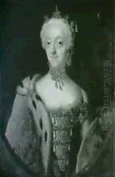 Portraet Af Frederik Iv's Datter, Prinsesse Charlotte       Amalie, 1706-1782, I Hermelinskabe Og Med Ordenen L'union... Oil Painting by Andreas Moller