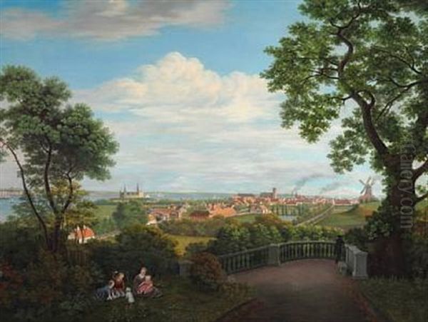 View Of Helsingor With Kronborg Castle In The Background Oil Painting by Frederik (Johan Frederick) Moller