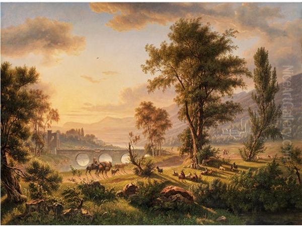 Arkadische Landschaft Oil Painting by Jens Peter (I.P.) Moeller