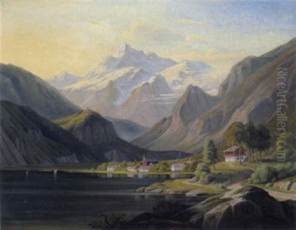 Gebirgslandschaft Mit See In Der Schweiz Oil Painting by Jens Peter (I.P.) Moeller