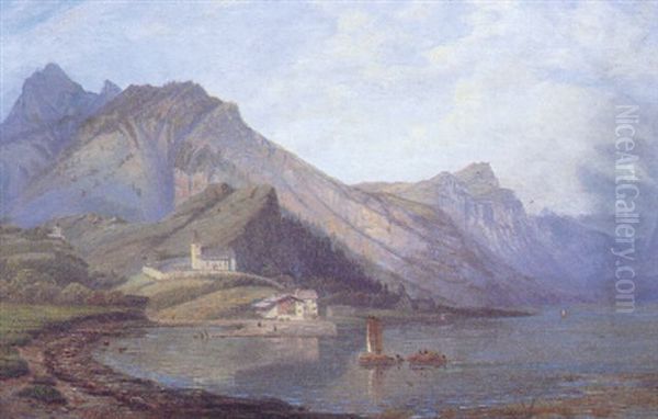 Landskab Med En Bjergso Oil Painting by Jorgen Hendrick Moller