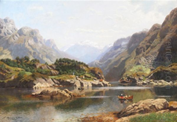 Fjordlandskap Oil Painting by Niels Bjornsen Moller