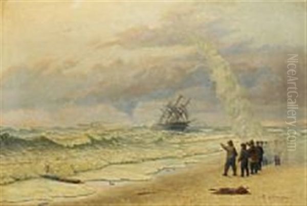 Rescure Of Persons On A Stranded Ship Oil Painting by Thorvald Christian Benjamin Moller