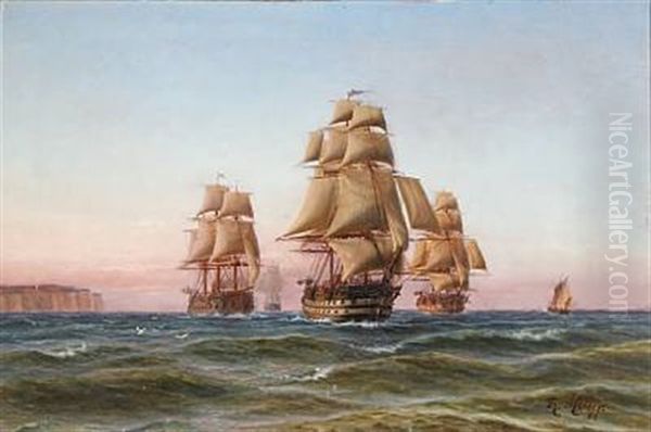 Seascape With Frigates by Thorvald Christian Benjamin Moller