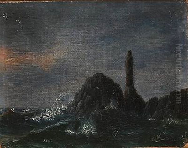 Rocky Coast With High Waves Oil Painting by Thorvald Christian Benjamin Moller