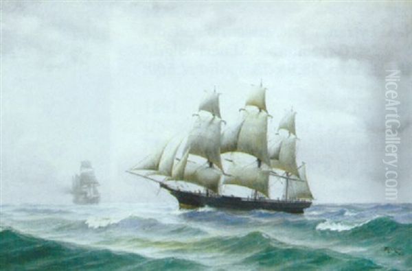 Marine Med Skibe Pa Havet Oil Painting by Thorvald Christian Benjamin Moller