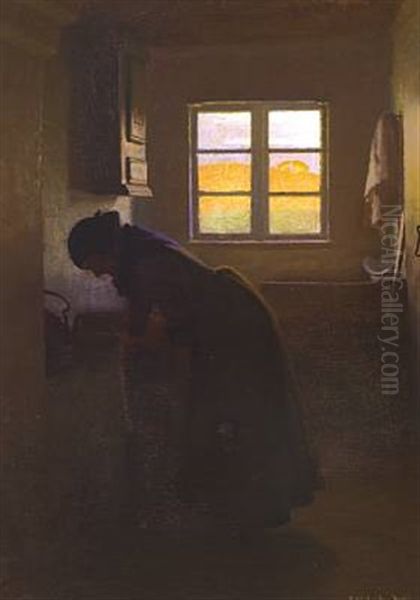 Interior With A Woman In The Kitchen by Valdemar Schonheyder Moller