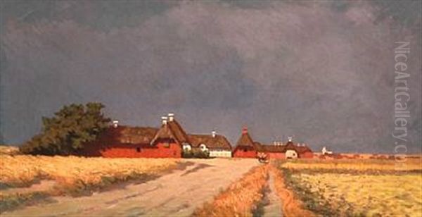 Tordenvejr. Varde-egnen (thunderstorm Near Varde, Denmark) Oil Painting by Valdemar Schonheyder Moller