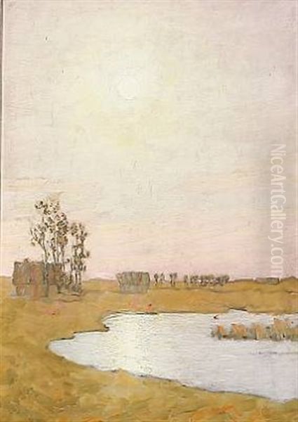 Houses At A Stream In Sunshine by Valdemar Schonheyder Moller