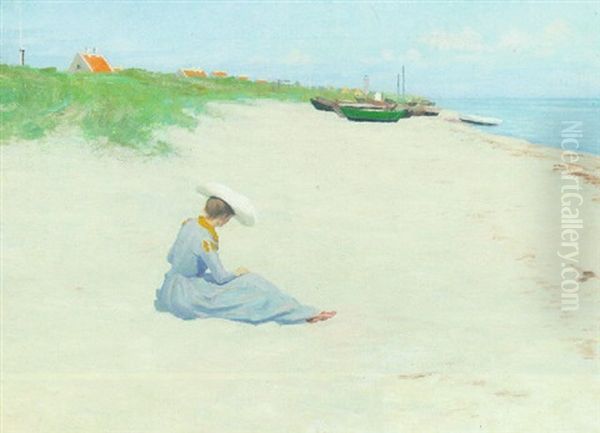 Ung Pige Pa Skagen Strand Oil Painting by Valdemar Schonheyder Moller