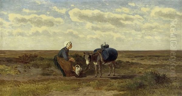 Frau Mit Esel Bei Der Rast Am Feld (ein Madchen Aus Dem Goiland Mit Ihrem Esel) Oil Painting by Gerrit Alexander Godart Mollinger