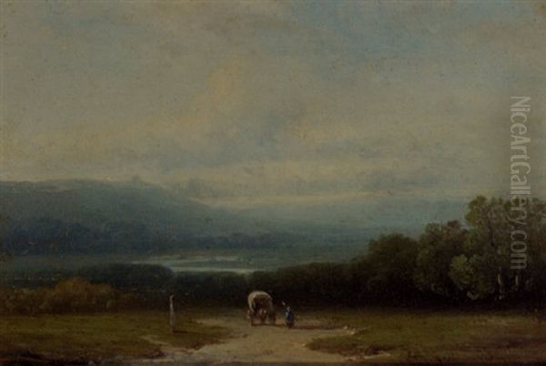 An Extensive Landscape With Travellers On A Sandy Track by Gerrit Alexander Godart Mollinger