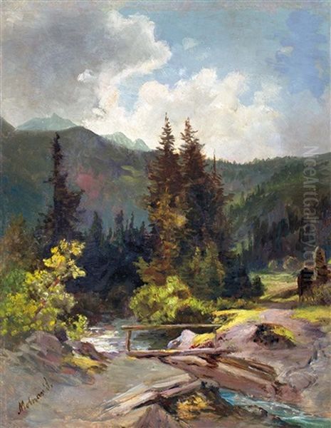 River In The Tatras Oil Painting by Jozsef Molnar