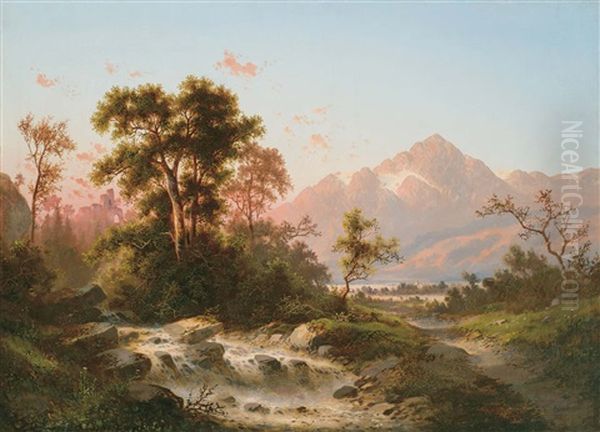 Mountainous Landscape Oil Painting by Jozsef Molnar