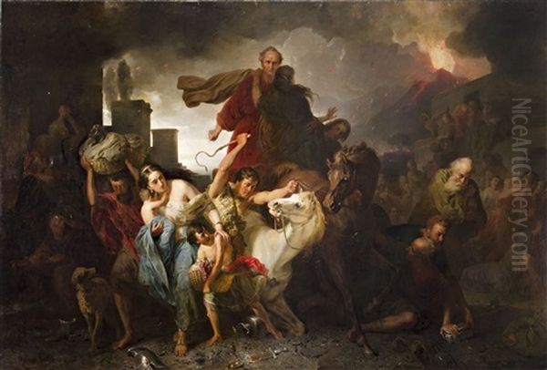 Destruction Of Pompei, (dangerous Of Pompei) Oil Painting by Jozsef Molnar