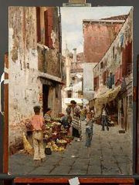 Il Fruttariol Dei Frari (angolo Calle Del Pestrin) Oil Painting by Arturo Bianchi