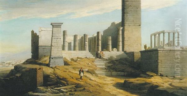 View Of Greek Classical Ruins Oil Painting by Florent Mols