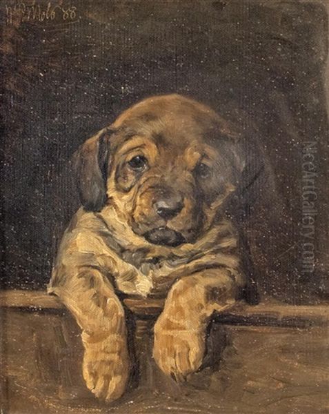 Puppies Oil Painting by Niels Pedersen Mols