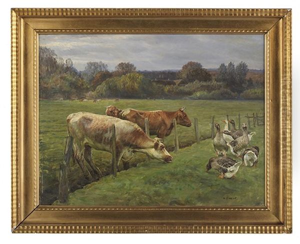 Landscape With Cattle And Ducks Oil Painting by Niels Pedersen Mols