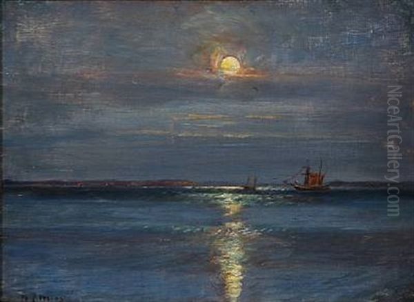 Sunset At Rorvig Oil Painting by Niels Pedersen Mols