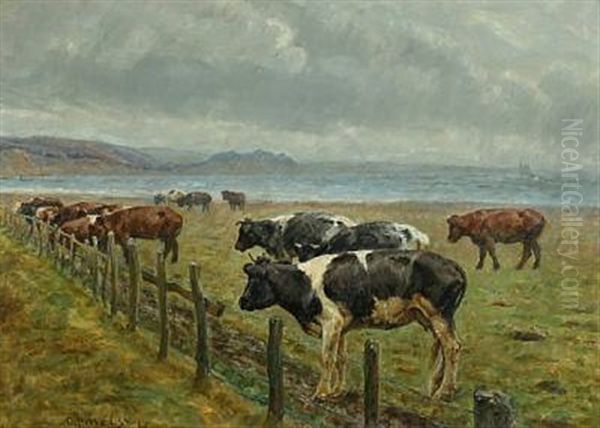 Landscape With Cows Oil Painting by Niels Pedersen Mols