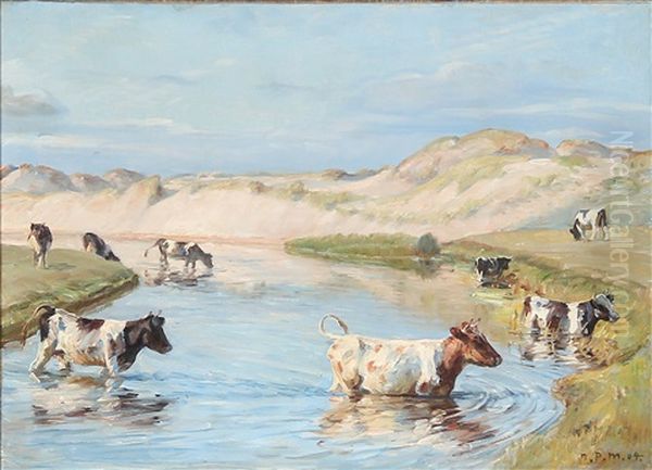 Cows At Liver River Near Hjorring, Denmark Oil Painting by Niels Pedersen Mols