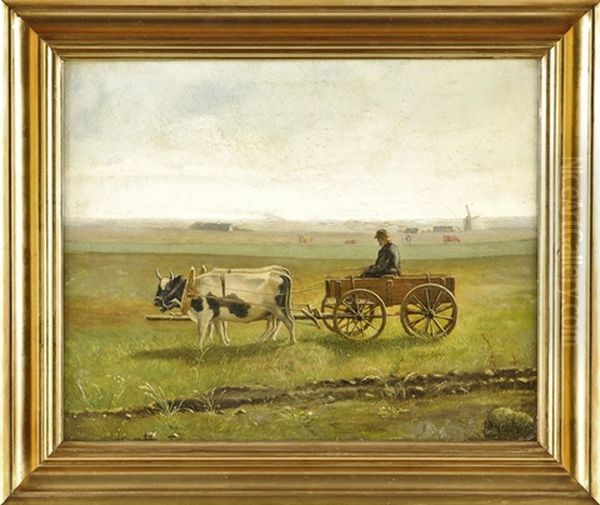 Weite, Horizontal Gegliederte Landschaft Mit Einem Bauern Auf Seinem Fuhrwerk Oil Painting by Niels Pedersen Mols