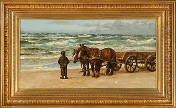 A Seaweed Collector Overlooking The Sea Oil Painting by Niels Pedersen Mols