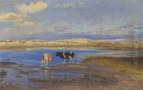 Koer Pa En Strandeng I Rabjerg Mile Oil Painting by Niels Pedersen Mols