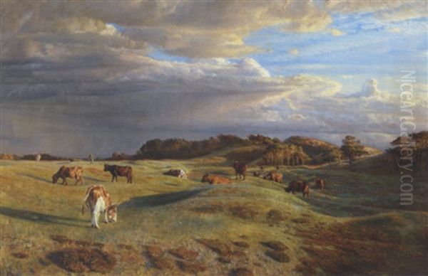 Oktoberdag Henimod Aften. Hojsand Ved Rorvig Oil Painting by Niels Pedersen Mols