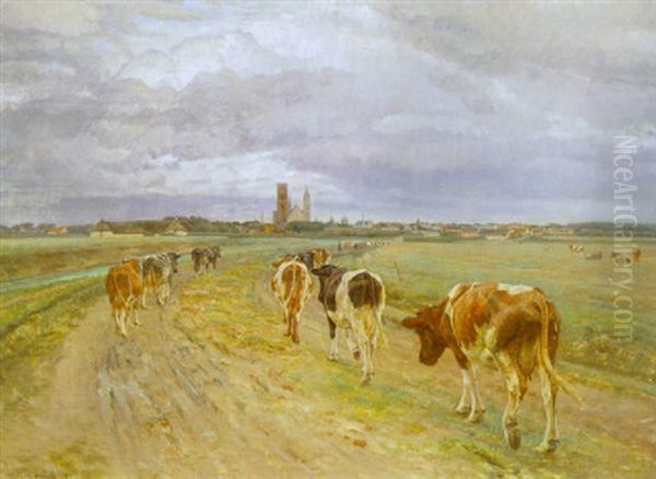 Hjem Til Malkning Oil Painting by Niels Pedersen Mols