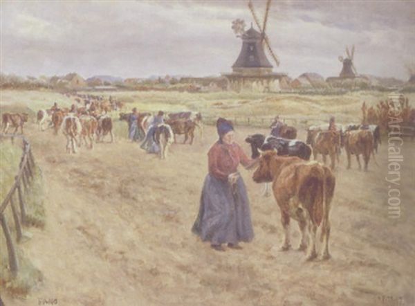 Koerne Drives Hjem, Sonderho Oil Painting by Niels Pedersen Mols