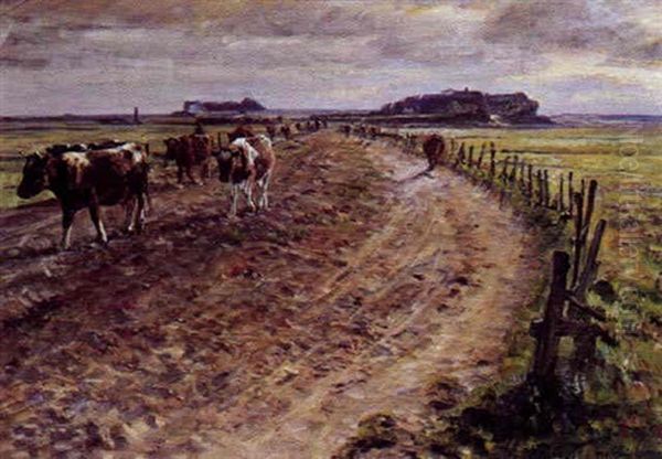 Koer Pa En Markvej I Marsken Oil Painting by Niels Pedersen Mols