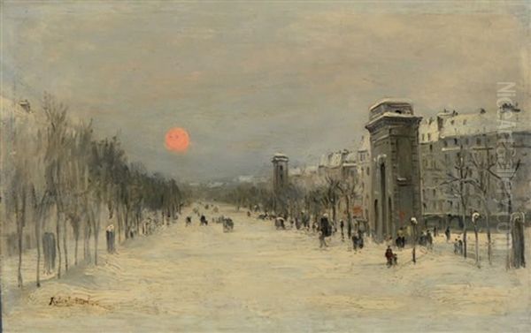 Les Grands Boulevards, Hiver Oil Painting by Robert Charles Gustave Laurens Mols