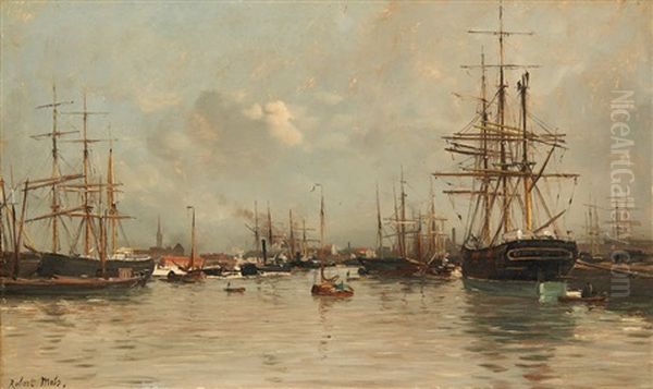 Vue Du Port D'anvers Oil Painting by Robert Charles Gustave Laurens Mols