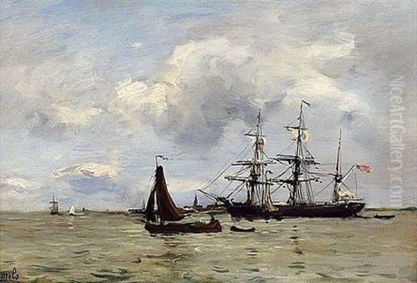 Voilier Americain Sortant Du Port Oil Painting by Robert Charles Gustave Laurens Mols