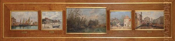 Bateaux De Peche/normandie (+ 4 Others; 5 Works In 1 Frame) Oil Painting by Robert Charles Gustave Laurens Mols