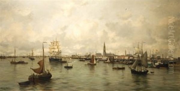 Port D'anvers Oil Painting by Robert Charles Gustave Laurens Mols