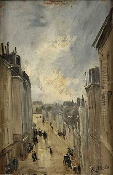 Rue Animee Oil Painting by Robert Charles Gustave Laurens Mols