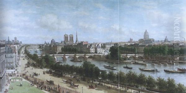 Les Quais Du Louvre; Vue De La Galerie D'apollon Oil Painting by Robert Charles Gustave Laurens Mols