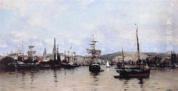 Vue Du Port De Rouen Oil Painting by Robert Charles Gustave Laurens Mols