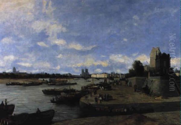 Vue De Paris, Quai De Bercy, La Halle Au Vin Oil Painting by Robert Charles Gustave Laurens Mols