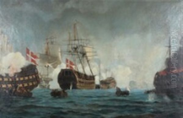 The Battle Of Copenhagen Oil Painting by Christian Ferdinand Andreas Molsted