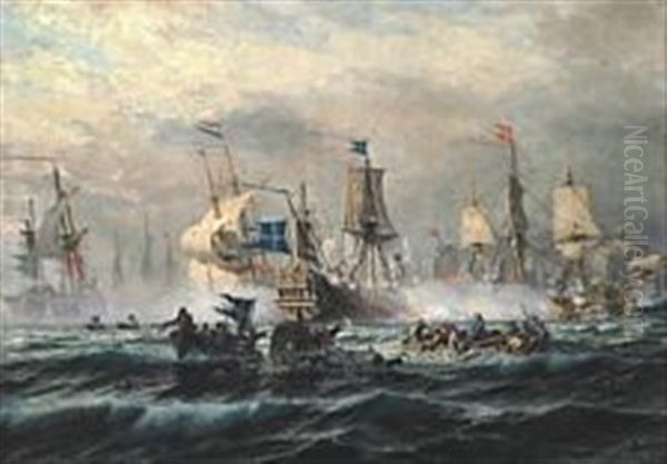 The Battle Of Koge Bay 1 July 1677 Oil Painting by Christian Ferdinand Andreas Molsted