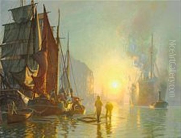 The Old Knippelsbro In Copenhagen Oil Painting by Christian Ferdinand Andreas Molsted