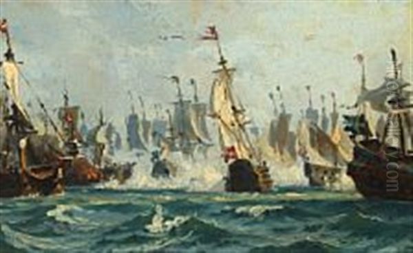 The Battle Of Koge Bay Oil Painting by Christian Ferdinand Andreas Molsted