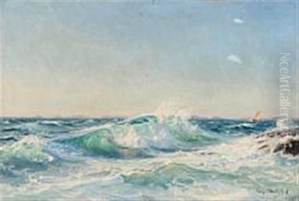 Breakers At Marstrand Oil Painting by Christian Ferdinand Andreas Molsted