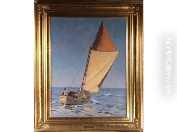 A Fisherman In A Sailing Dinghy Oil Painting by Christian Ferdinand Andreas Molsted